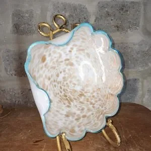 handblown | Dining | Handblown Art Glass Scalloped Edge  Handblown Art Glass Scalloped Edge Decorative Bowl White Gold Turquoise main image 1